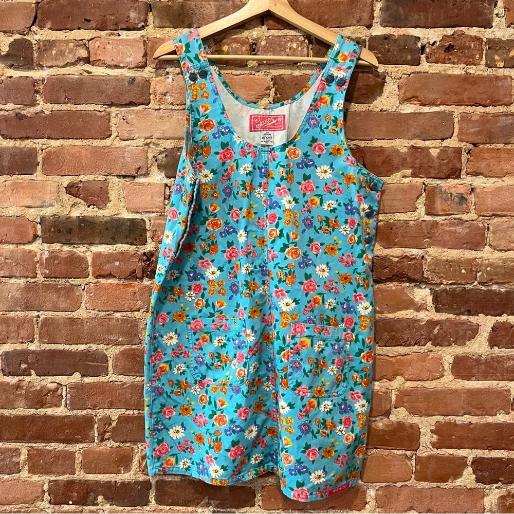 No Excuses Floral Denim Overall Dress Size Medium - Picture 1 of 7